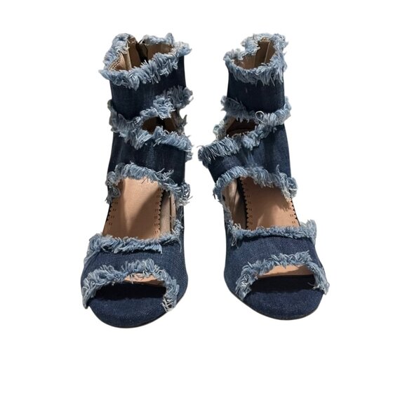 Womens Peep Toe Heeled Sandal Denim Stilettos Blue Sexy Size 3.5/5.5 US New - Picture 3 of 9
